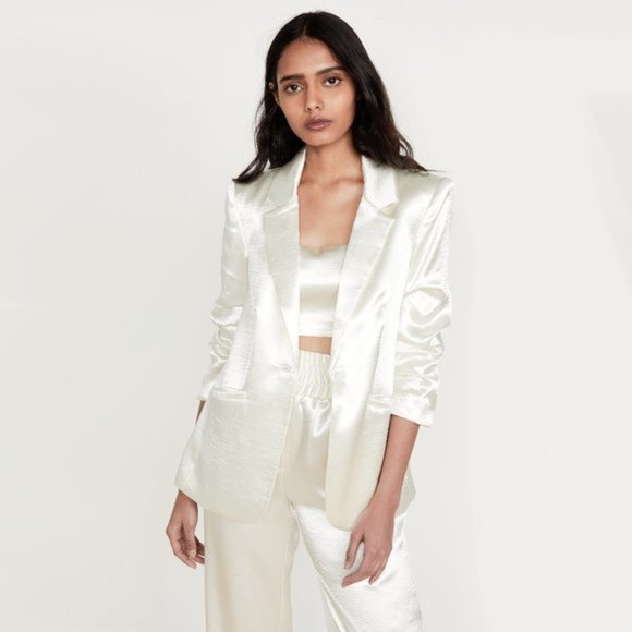 NWT Cinq à Sept ivory shimmery ruched blazer jacket, 0 - Picture 2 of 11
